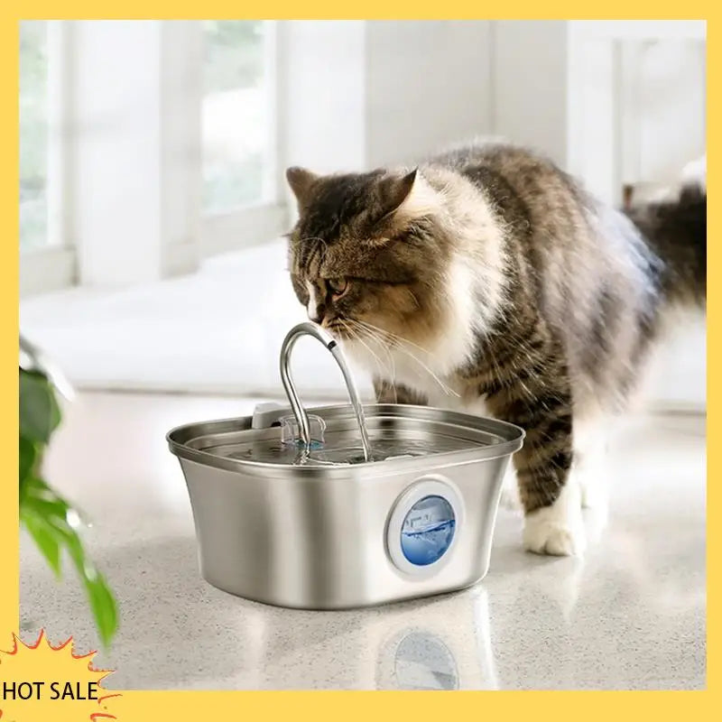 Cat Water Fountain With Water Level Window,Stainless Steel Automatic Pet Water Fountain,Dog Water Dispenser Durable ,EU Plug