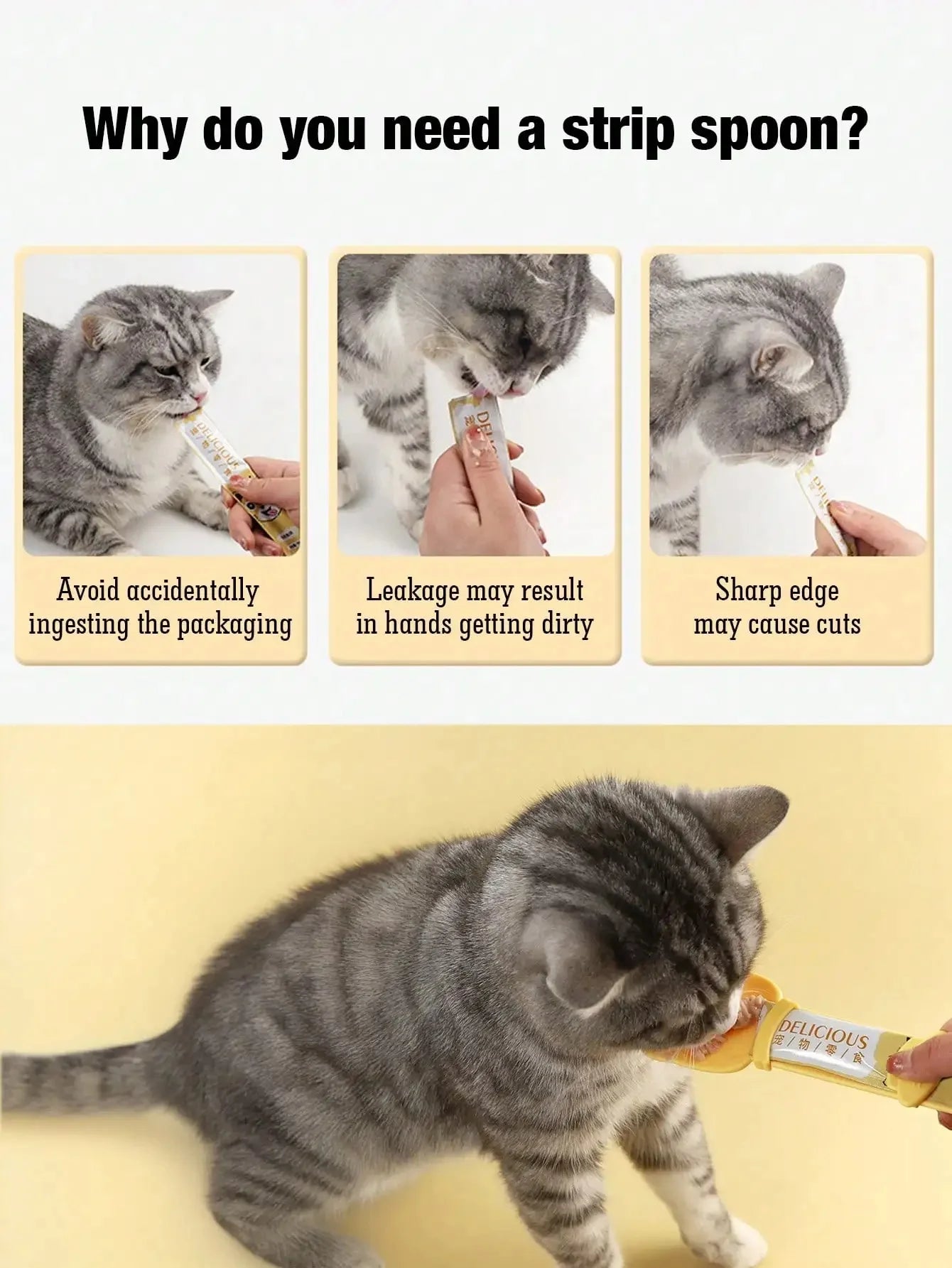 Cat Strip Feeder Spoon Long Handle Cat Food Strip Squeezer Pet Meat Mud Food Squeeze Treat Dispense Spoon For Cats Pet Supplies