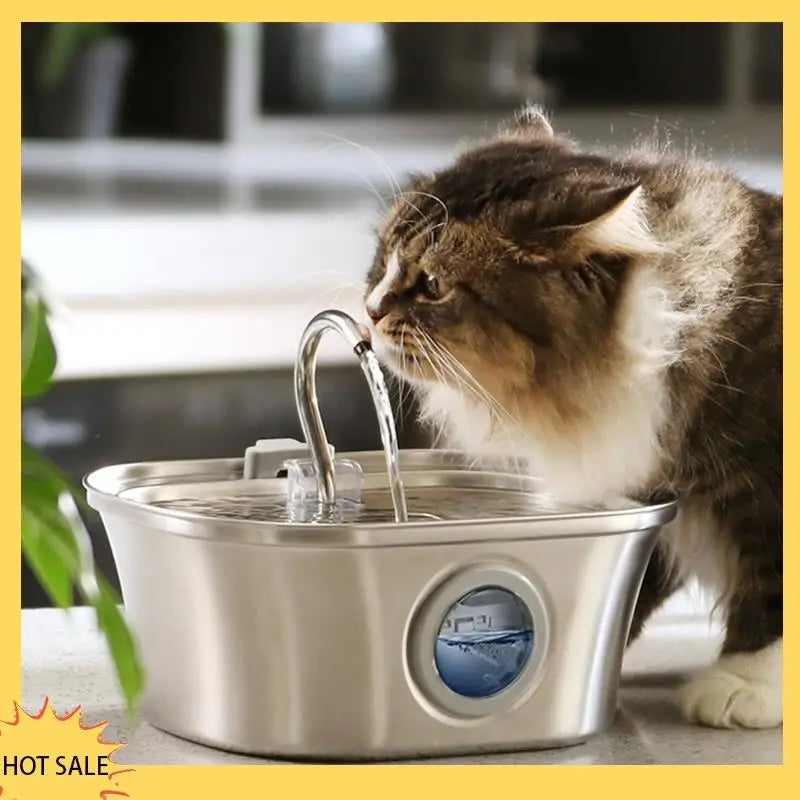 Cat Water Fountain With Water Level Window,Stainless Steel Automatic Pet Water Fountain,Dog Water Dispenser Durable ,EU Plug