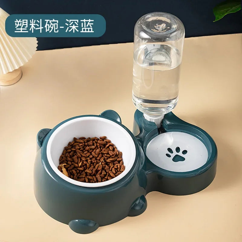 Pet Bowl Red Panda Bowl Pet Stainless Steel Dog Double Bowl Automatic Feeding and Drinking Fountain