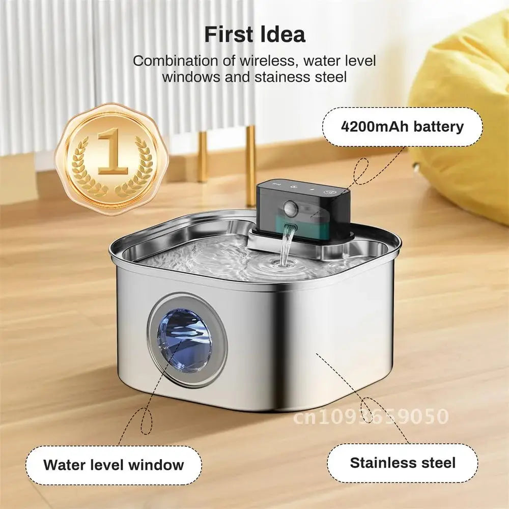 3L 5V Dogs Automatic Stainless Steel Rechargable Water Fountain Cat Drinker Sensor Pet Wireless Bowls Dispenser 4000mAh Battery