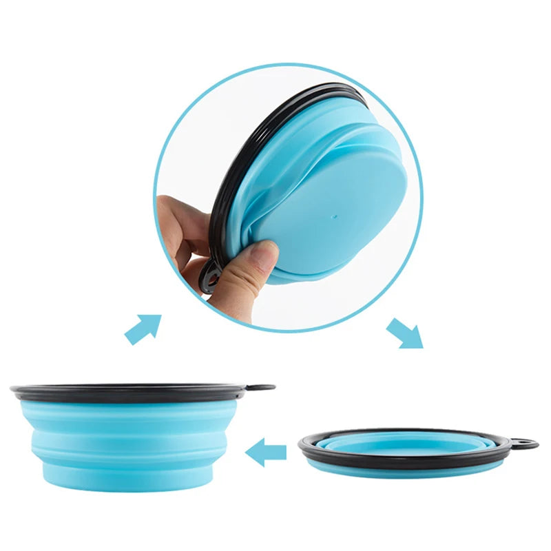 Portable Silicone Pet Bowl - Collapsible Dog Food & Water Dish with Carabiner, Summer Camping Feeder for Outdoor Travel