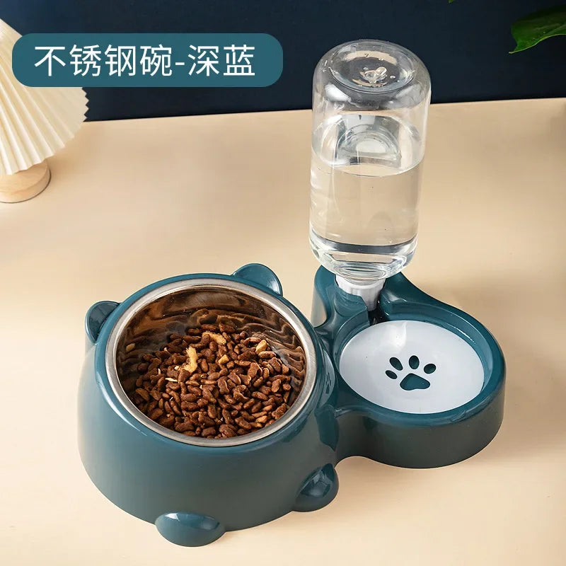 Pet Bowl Red Panda Bowl Pet Stainless Steel Dog Double Bowl Automatic Feeding and Drinking Fountain