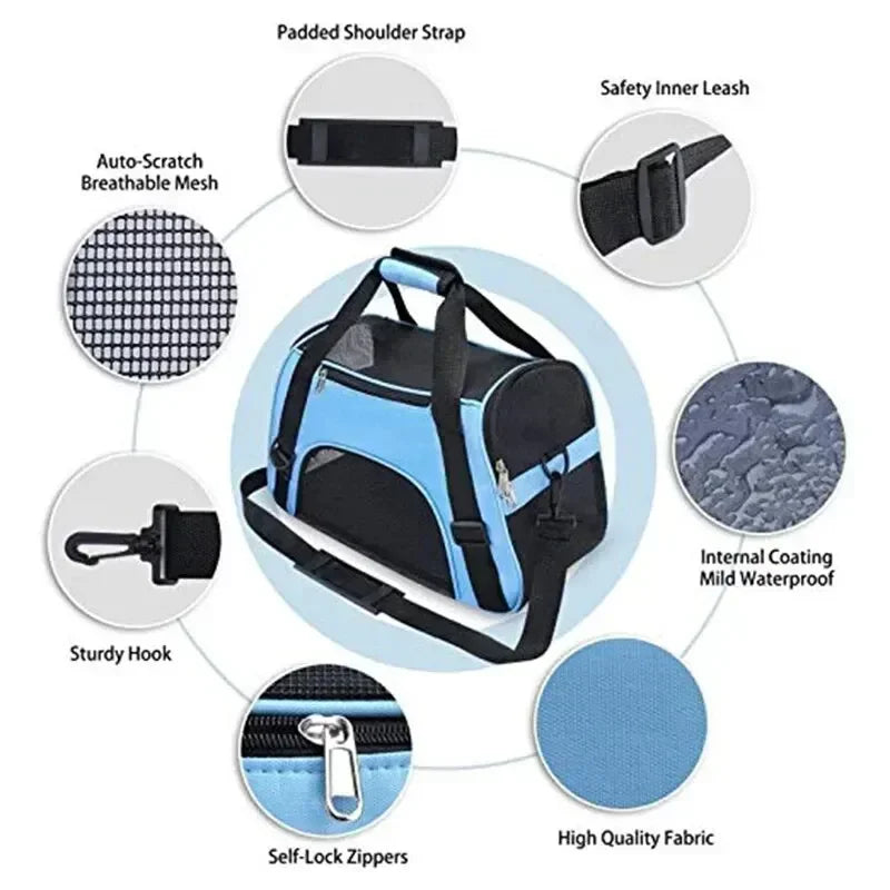 Pet Portable Foldable Four Sided Breathable Mesh Pet Bag Cat and Dog One Shoulder Travel Bag Crossbody Handbag Backpack Cat Bag