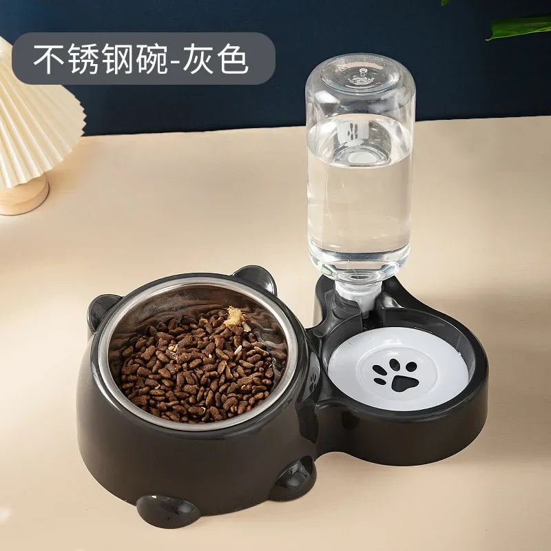 Pet Bowl Red Panda Bowl Pet Stainless Steel Dog Double Bowl Automatic Feeding and Drinking Fountain