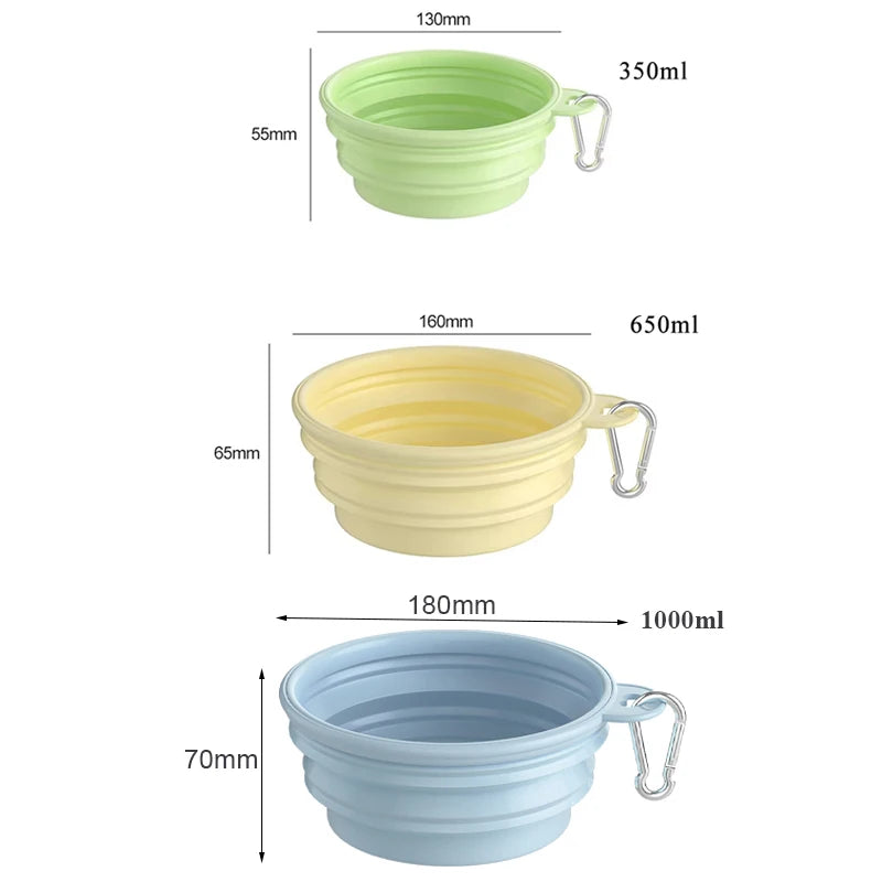 350ml/650ml/1000ml Collapsible Dog Bowl Outdoor Travel Pet Drinking Bowl for Dog Cats Folding Silicone Bowl Puppy Food Container