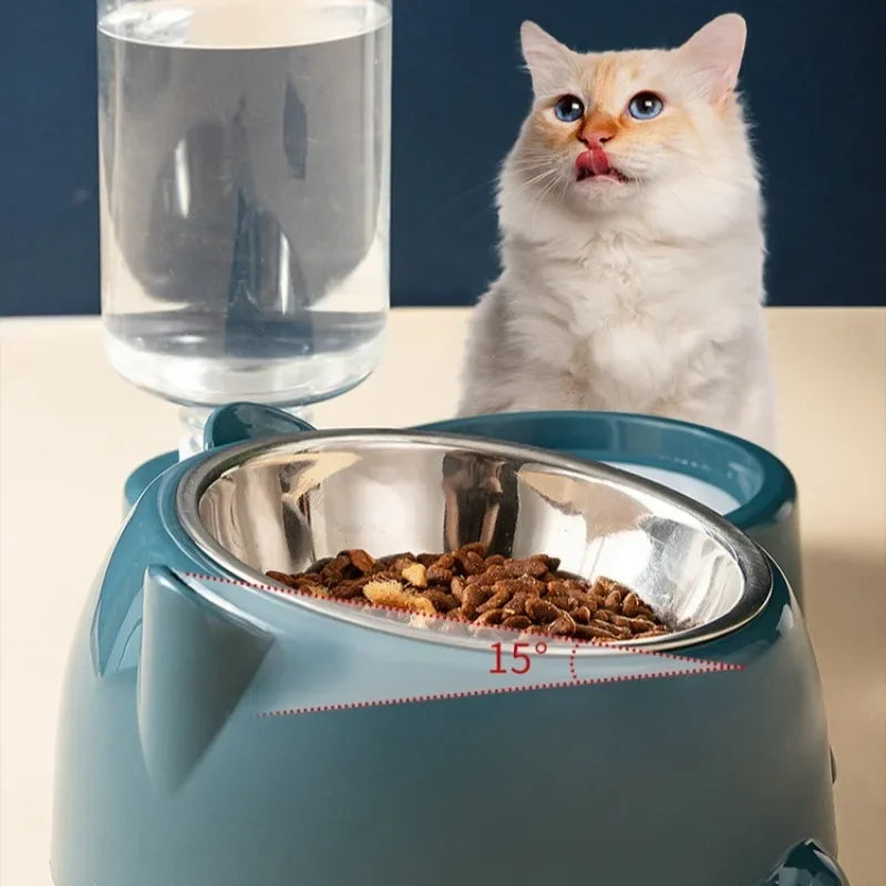 Pet Bowl Red Panda Bowl Pet Stainless Steel Dog Double Bowl Automatic Feeding and Drinking Fountain
