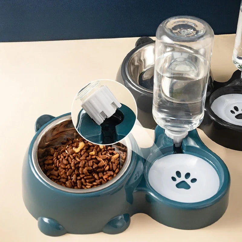 Pet Bowl Red Panda Bowl Pet Stainless Steel Dog Double Bowl Automatic Feeding and Drinking Fountain