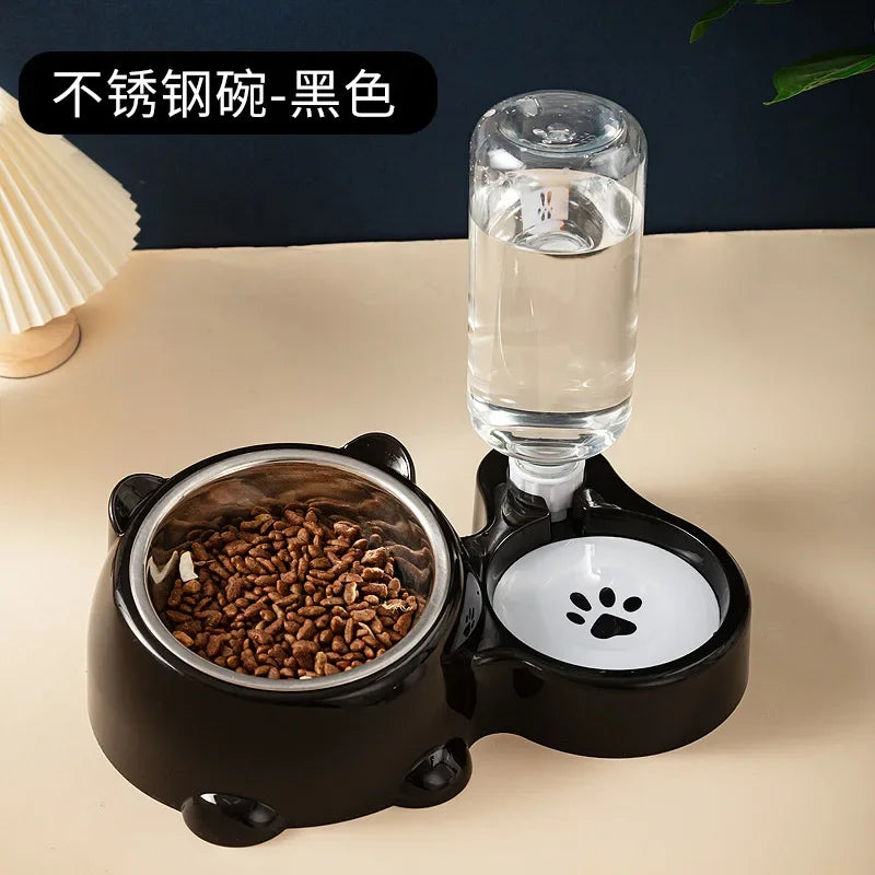 Pet Bowl Red Panda Bowl Pet Stainless Steel Dog Double Bowl Automatic Feeding and Drinking Fountain